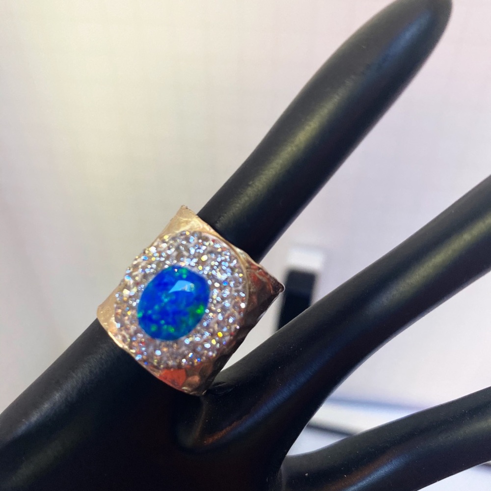 Stainless Adjustable Blue Opal Ring - image 3